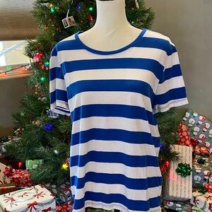 Faded Glory Blue and White Striped Short Sleeve Tee